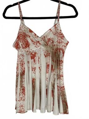 Mudd Women's White and Orange Patterned Sleeveless Cami, Size Large